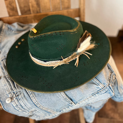 Shine Like Emeralds (wool Wide Brim) One size fits most. Adjustable.