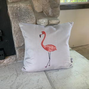 Gray/White Flamingo Pillow Case with Insert
