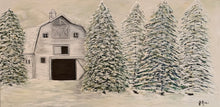 Load image into Gallery viewer, White Barn and Evergreens