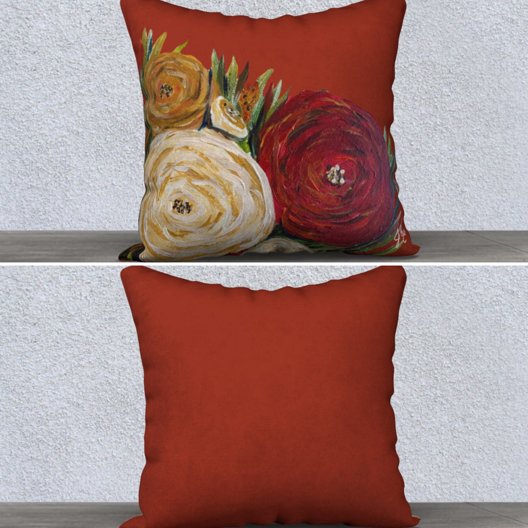 Floral/Burnt Orange Pillow Case with Insert