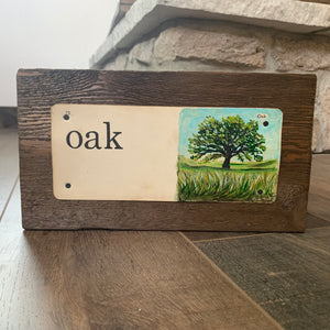 1 Painted Vintage Flashcard - word “Oak”