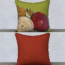 Load image into Gallery viewer, Green Floral/Burnt Orange Pillow Case with Insert