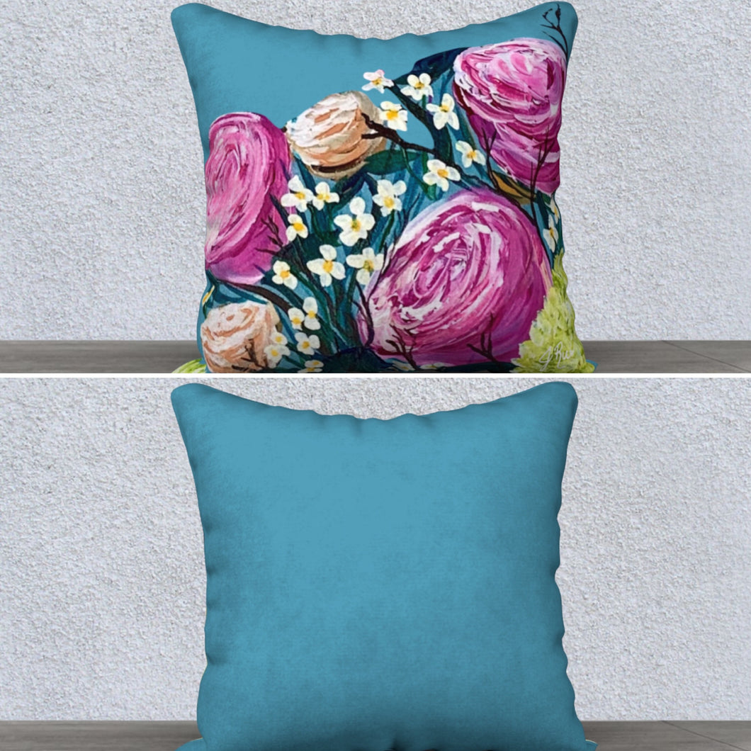 Blue Floral Pillow Case with Insert