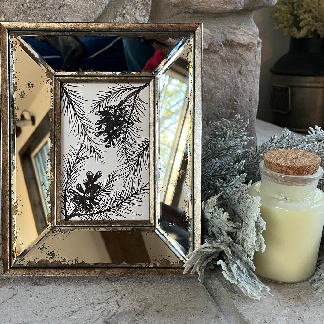 Vertical Pine Cones with Mirror Frame