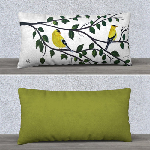 Olive Green Golden Finches Pillow Case with Insert