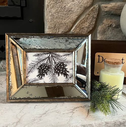 Horizontal Pine Cones with Mirror Frame