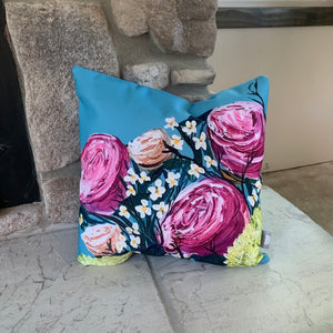Blue Floral Pillow Case with Insert