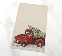 Load image into Gallery viewer, Cream “Stuck in the Red Truck” Tea Towel