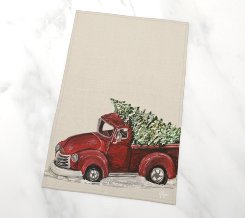 Cream “Stuck in the Red Truck” Tea Towel